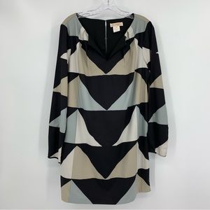 Mara Hoffman Dress Geometric Print Long Sleeve Shift Black Tan Size M